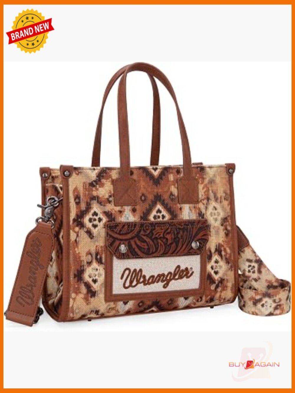 Aztec Tote Bag with Floral Flap, Canvas Leather, Top Zipper, Crossbody Strap